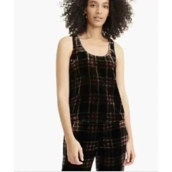 J. Crew JCrew Woman's Festive Stewart Plaid Velvet Tank Top 4 NEW - Picture 1 of 4